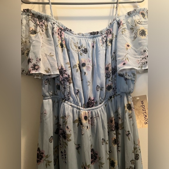 Rewind Womens Cold Shoulder Skater Dress Blue Floral Sz M - Picture 7 of 10